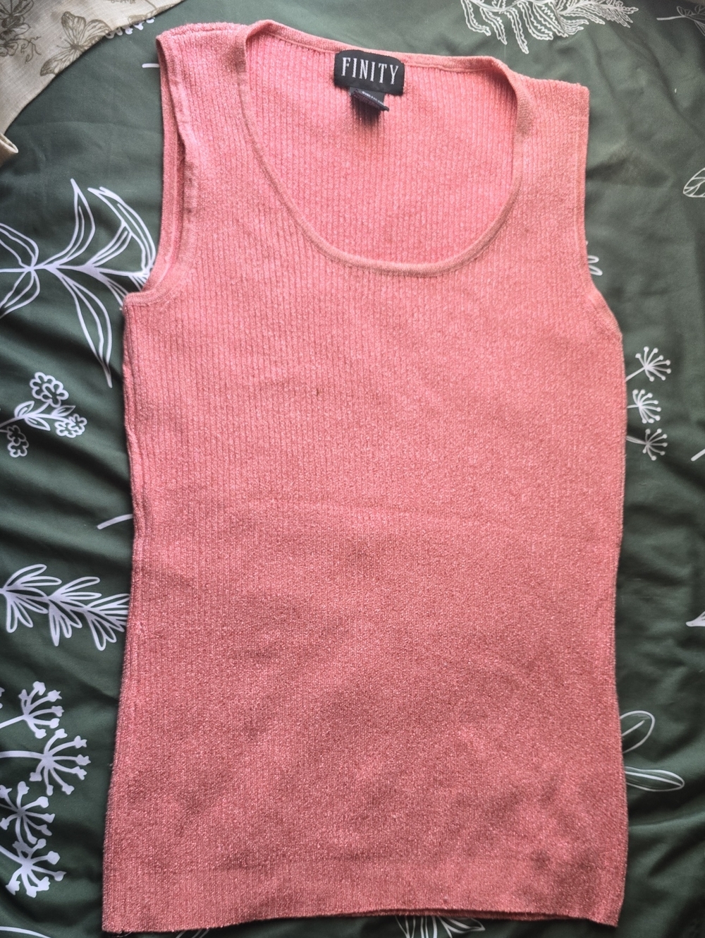 Finity Pink Ribbed Knit Shimmer Tank Top